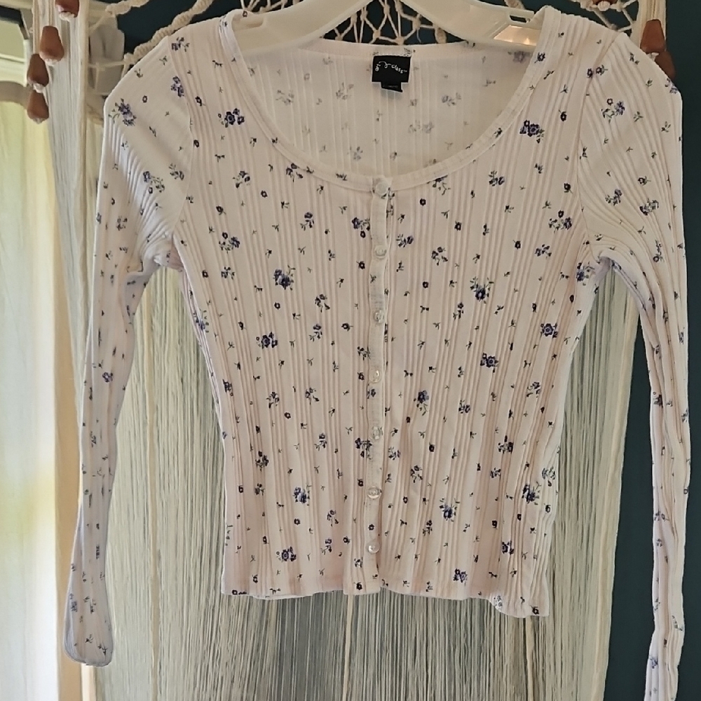 Art Class Cream Ribbed Long Sleeve Blouse